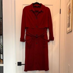 Red/Rust Faux Suede Button-Up Trench Coat